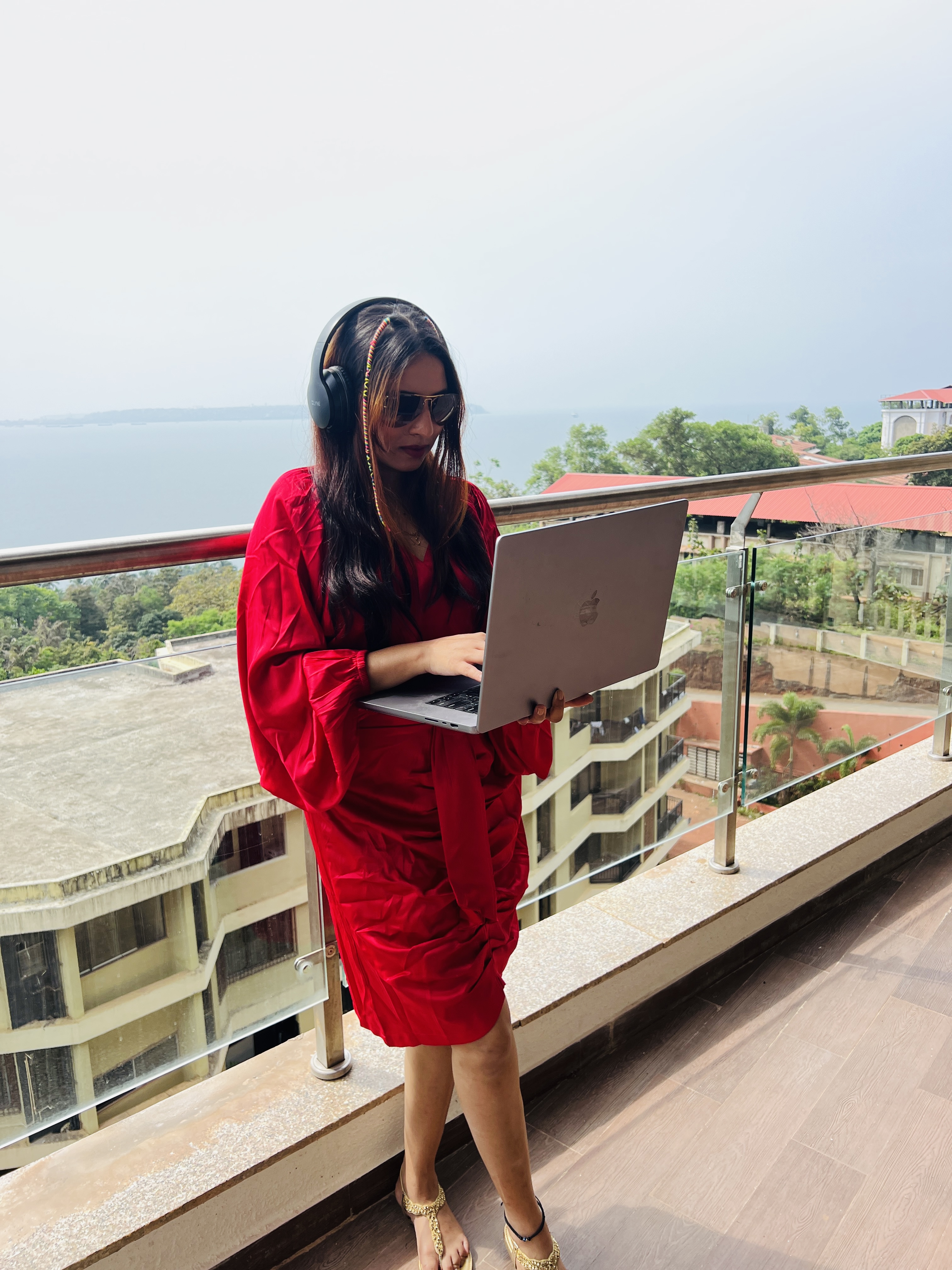 Professional working remotely from a home office